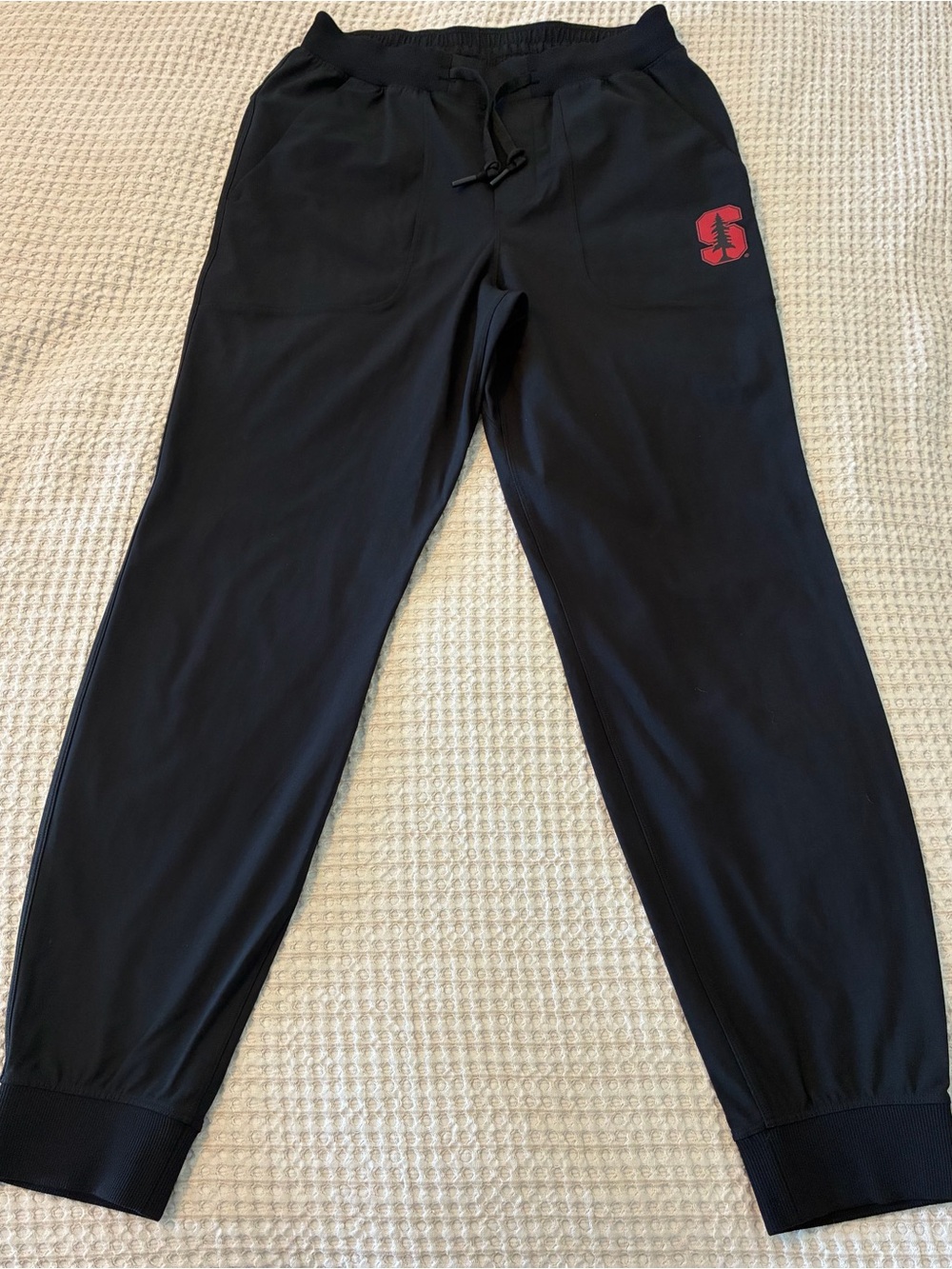 Lulu Lemon Black Jogger Pants Stanford Red Logo